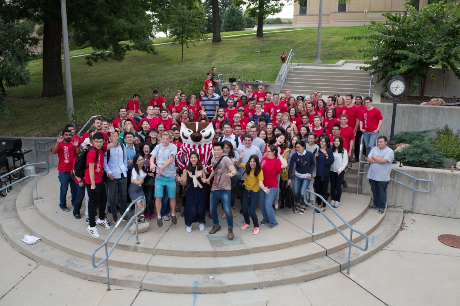 students gathered at Boerner Plaza